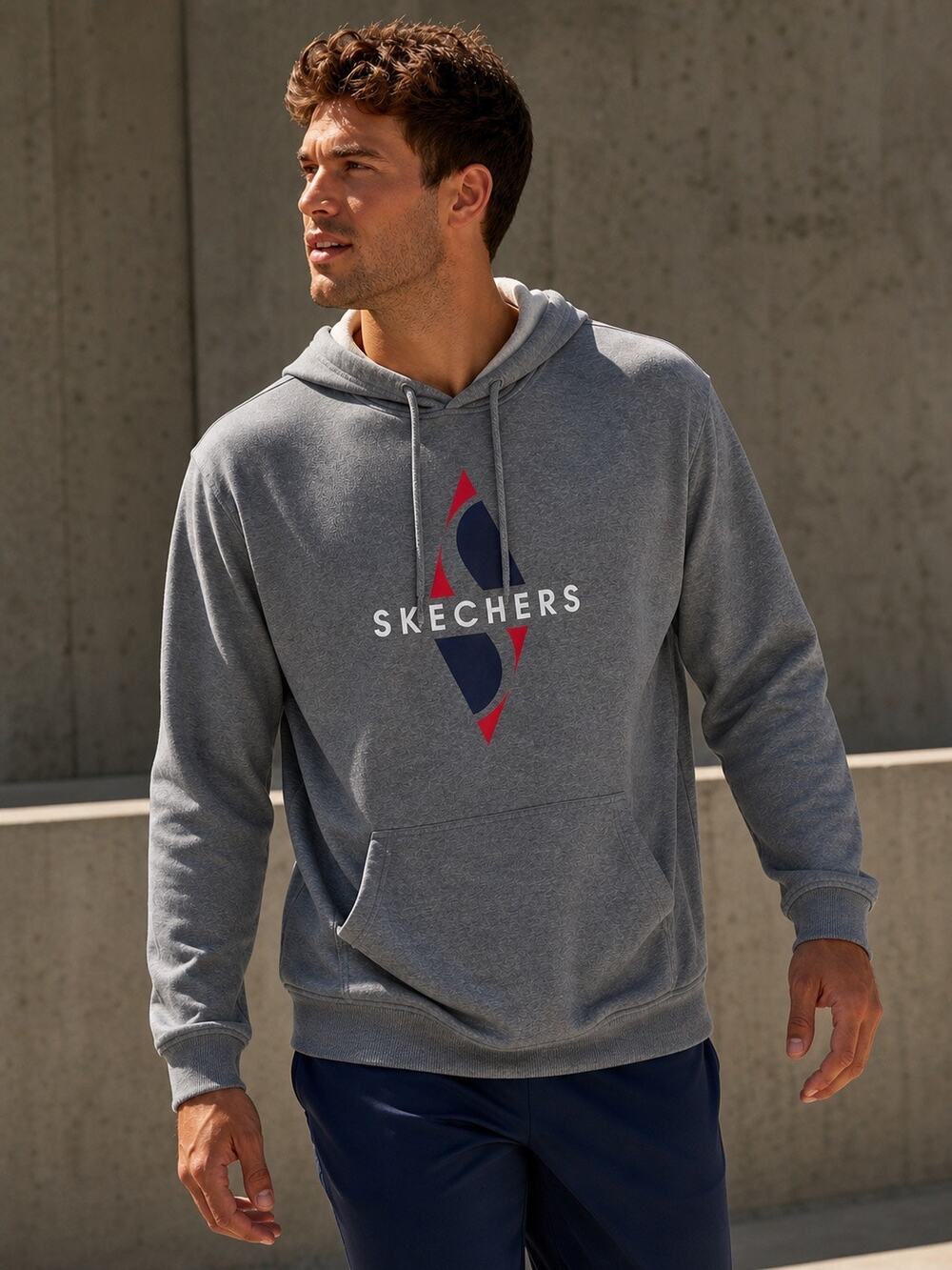 SKECHERS Men’s Grey Logo Heavyweight Pullover Sweatshirt Hoodie Size Large